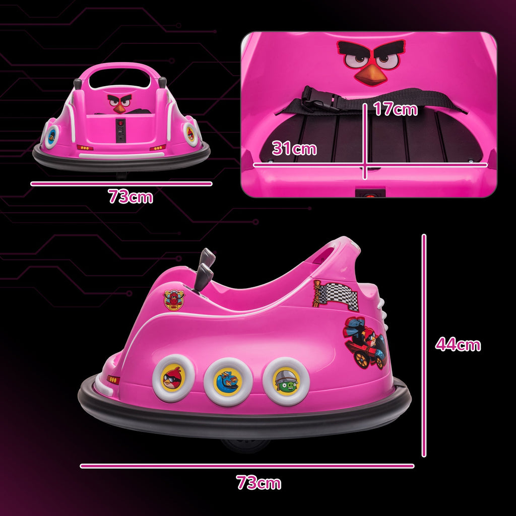 AIYAPLAY Angry Bird Licensed Waltzer Car, 12V Kids Bumper Car w/ Joysticks, Remote, Music LED Lights - Pink - SGP Garden Ltd