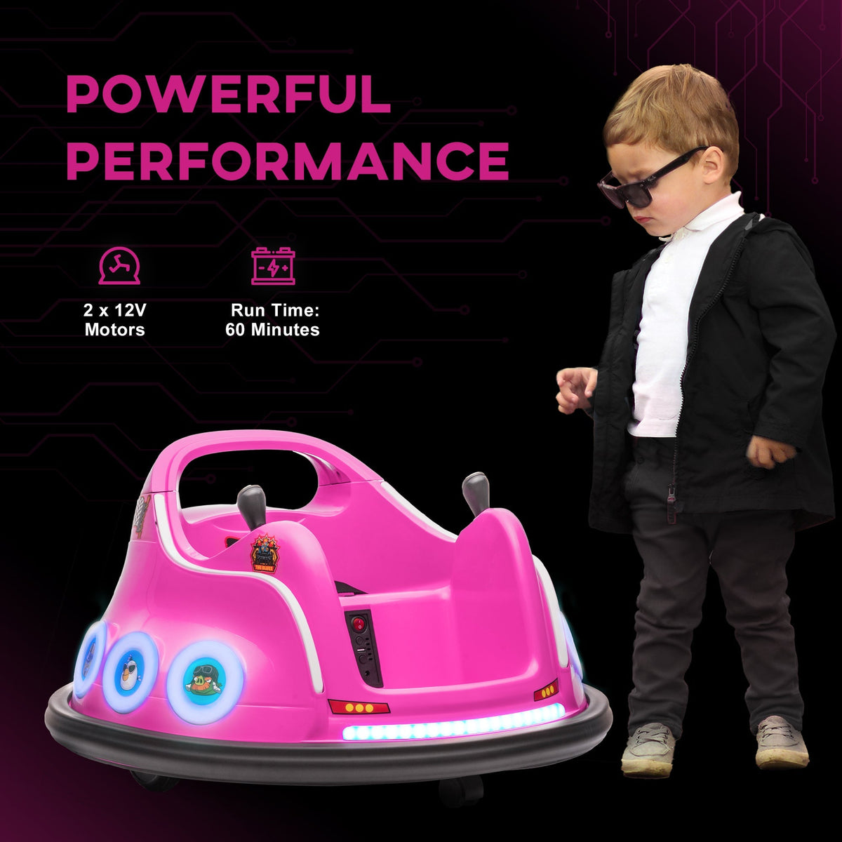 AIYAPLAY Angry Bird Licensed Waltzer Car, 12V Kids Bumper Car w/ Joysticks, Remote, Music LED Lights - Pink - SGP Garden Ltd
