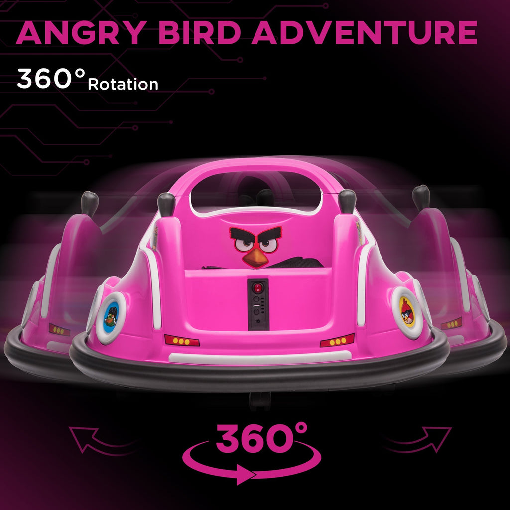 AIYAPLAY Angry Bird Licensed Waltzer Car, 12V Kids Bumper Car w/ Joysticks, Remote, Music LED Lights - Pink - SGP Garden Ltd