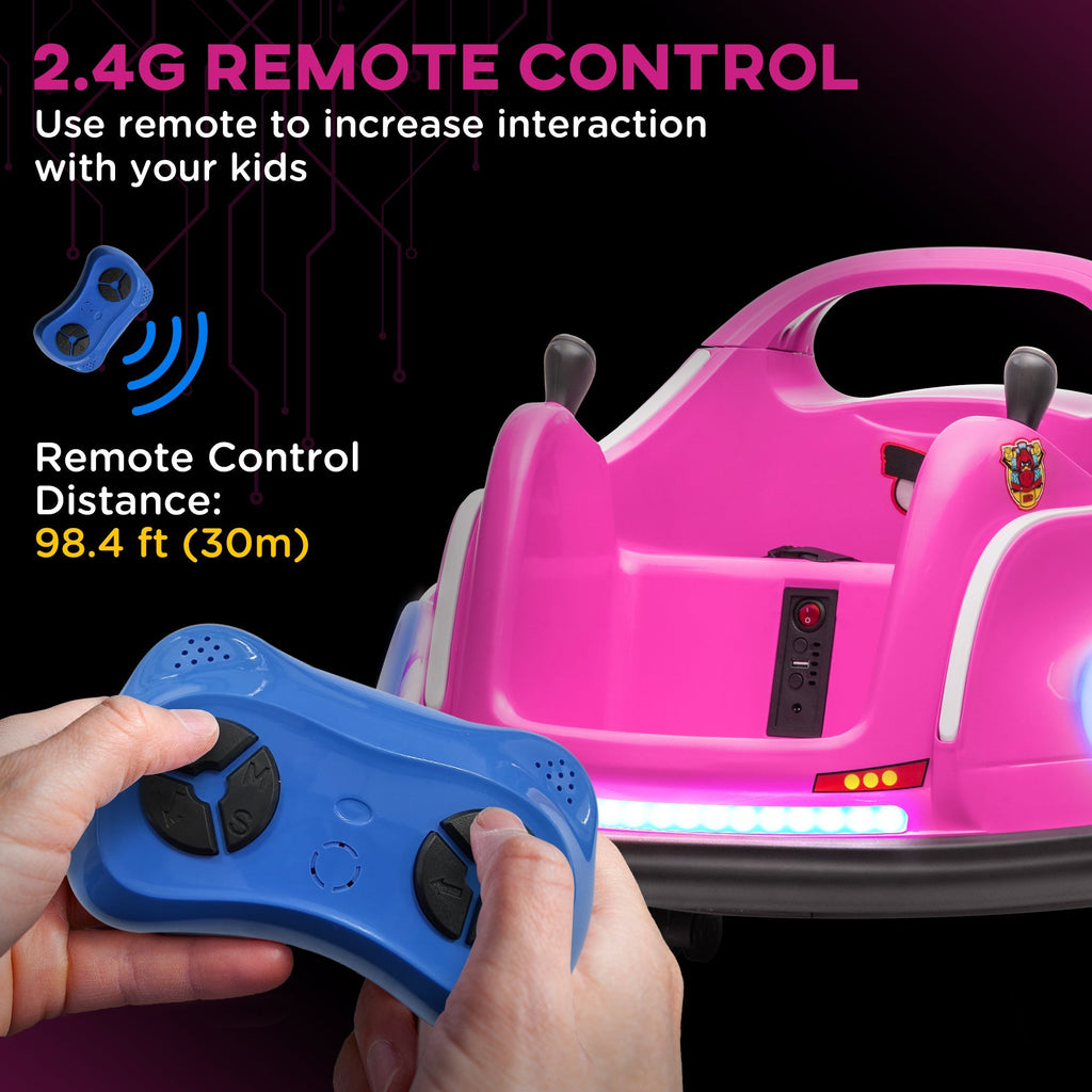 AIYAPLAY Angry Bird Licensed Waltzer Car, 12V Kids Bumper Car w/ Joysticks, Remote, Music LED Lights - Pink - SGP Garden Ltd