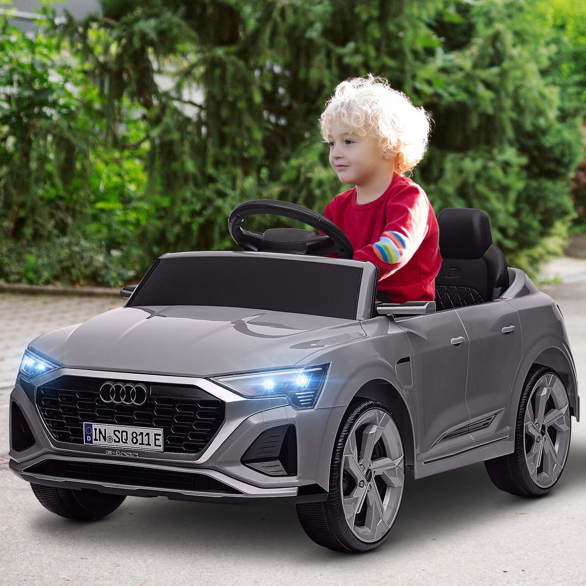 AIYAPLAY Audi Q8 e-tron Sportback Licensed 12V Ride on Car w/ Remote, 4 Spring Suspension Wheels, Headlights, Music, Horn - Grey - SGP Garden Ltd
