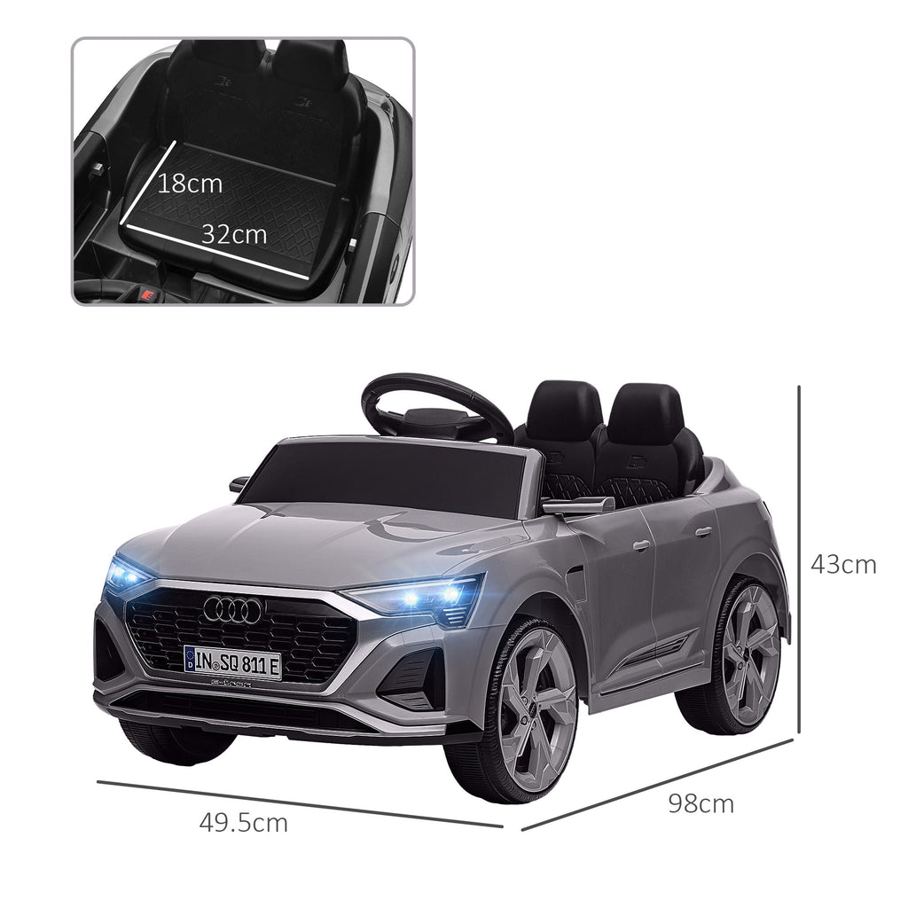 AIYAPLAY Audi Q8 e-tron Sportback Licensed 12V Ride on Car w/ Remote, 4 Spring Suspension Wheels, Headlights, Music, Horn - Grey - SGP Garden Ltd