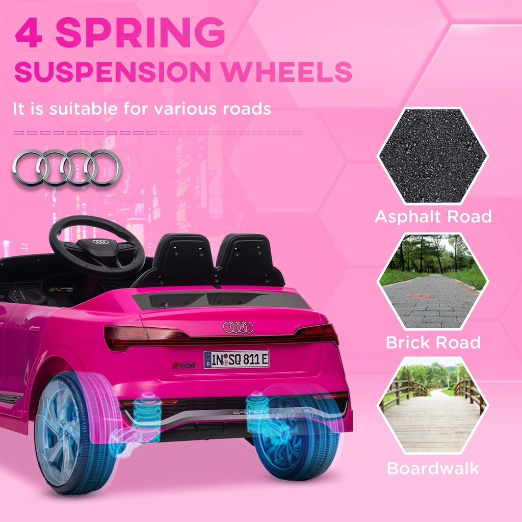 AIYAPLAY Audi Q8 e-tron Sportback Licensed 12V Ride on Car w/ Remote, 4 Spring Suspension Wheels, Headlights, Music, Horn - Pink - SGP Garden Ltd