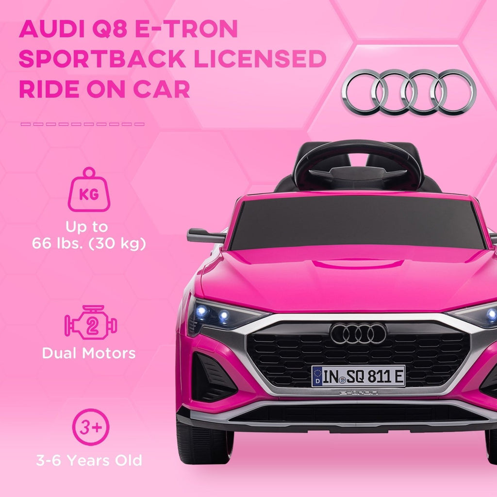 AIYAPLAY Audi Q8 e-tron Sportback Licensed 12V Ride on Car w/ Remote, 4 Spring Suspension Wheels, Headlights, Music, Horn - Pink - SGP Garden Ltd