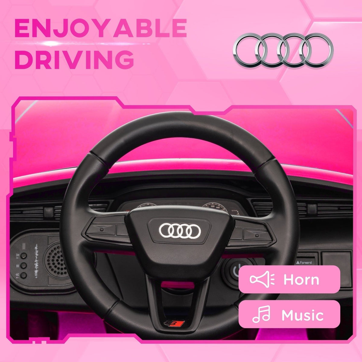 AIYAPLAY Audi Q8 e-tron Sportback Licensed 12V Ride on Car w/ Remote, 4 Spring Suspension Wheels, Headlights, Music, Horn - Pink - SGP Garden Ltd