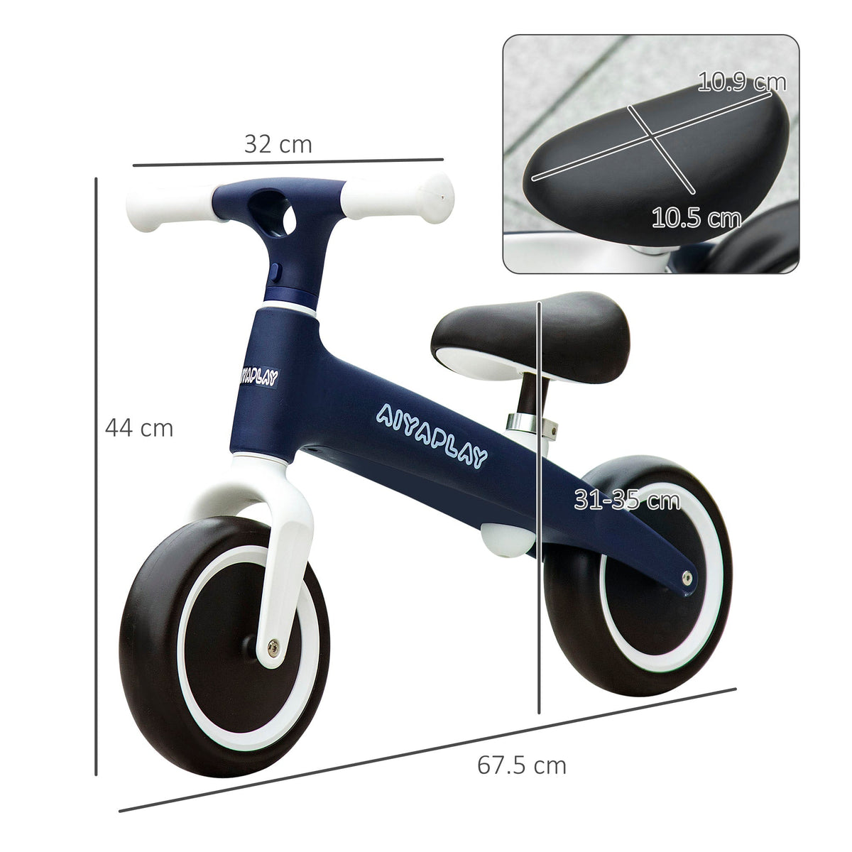 AIYAPLAY Baby Balance Bike, with Adjustable Seat, for 1.5-3 Years - Blue - SGP Garden Ltd