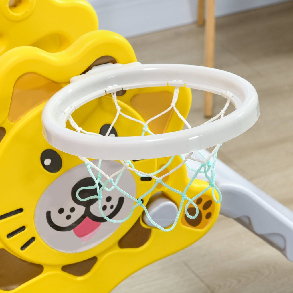 AIYAPLAY Baby Slide with Basketball Hoop, Climber, Easy to Assemble Kids Slide for Indoor Use, for Ages 18-36 Months - Yellow - SGP Garden Ltd