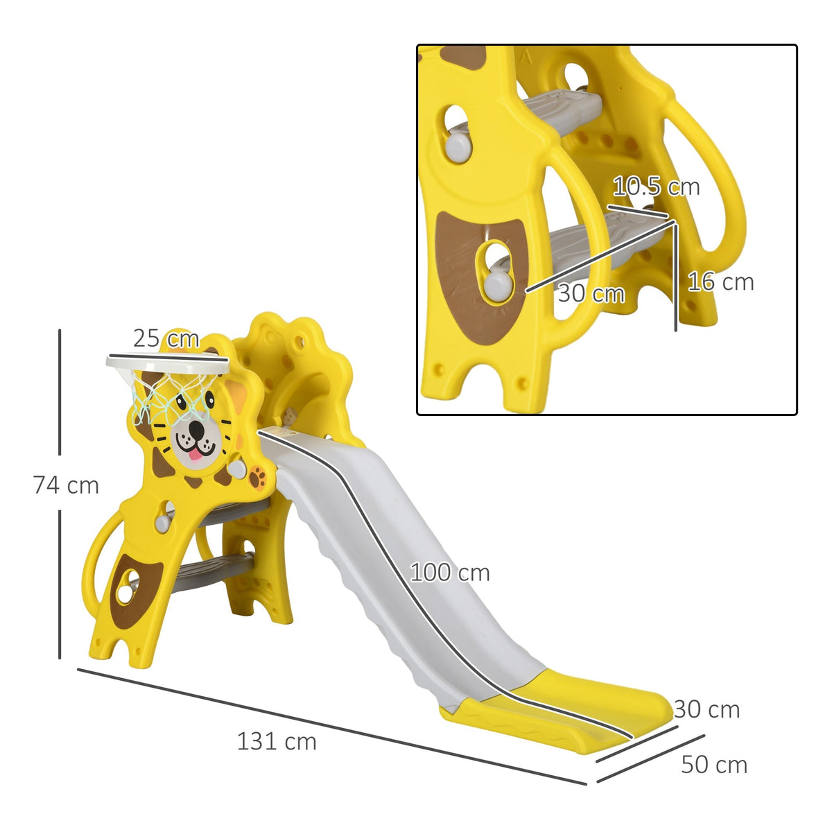 AIYAPLAY Baby Slide with Basketball Hoop, Climber, Easy to Assemble Kids Slide for Indoor Use, for Ages 18-36 Months - Yellow - SGP Garden Ltd