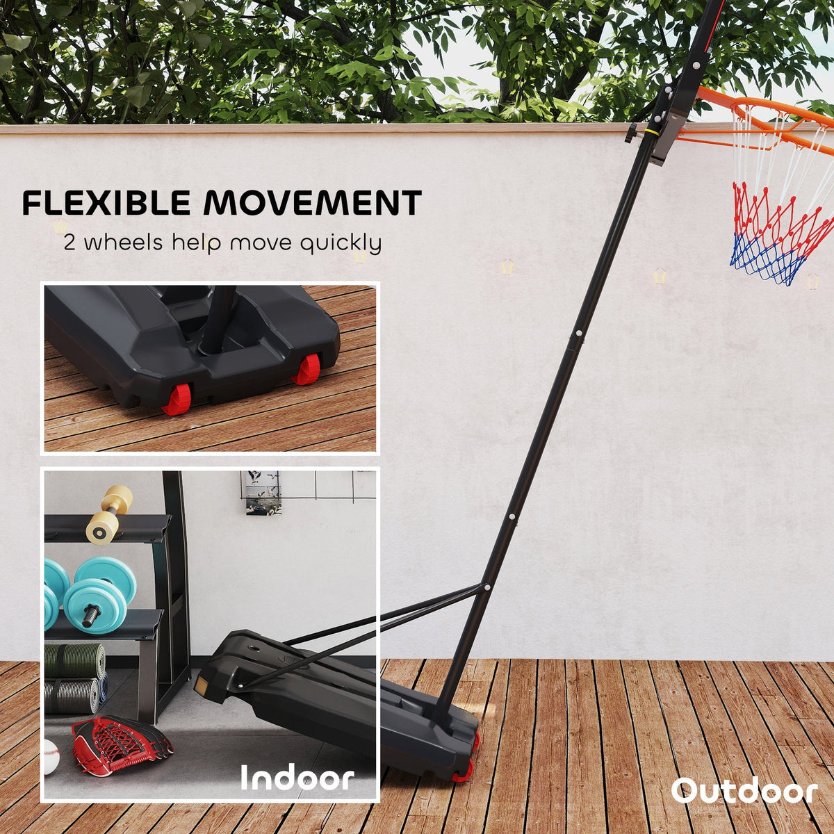 AIYAPLAY Basketball Hoop Outdoor Indoor, 210-260cm Height Adjustable Basketball Hoop with Wheels, Larger Base, for 6+ Years, Red - SGP Garden Ltd