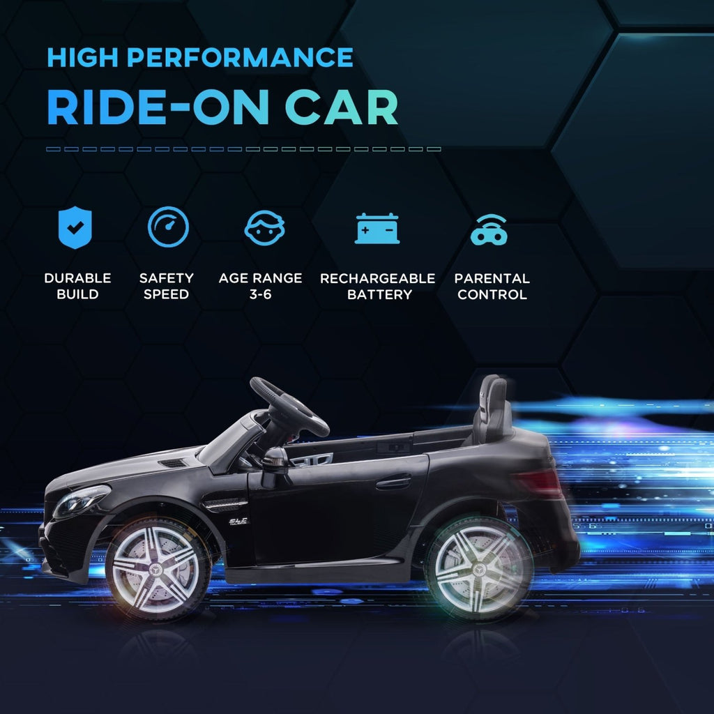 AIYAPLAY Benz SLC 300 Licensed 12V Electric Car for Kids, Kids' Electric Ride on with Parental Remote, Music Lights, Suspension Wheels for 3-6 Years, Black - SGP Garden Ltd