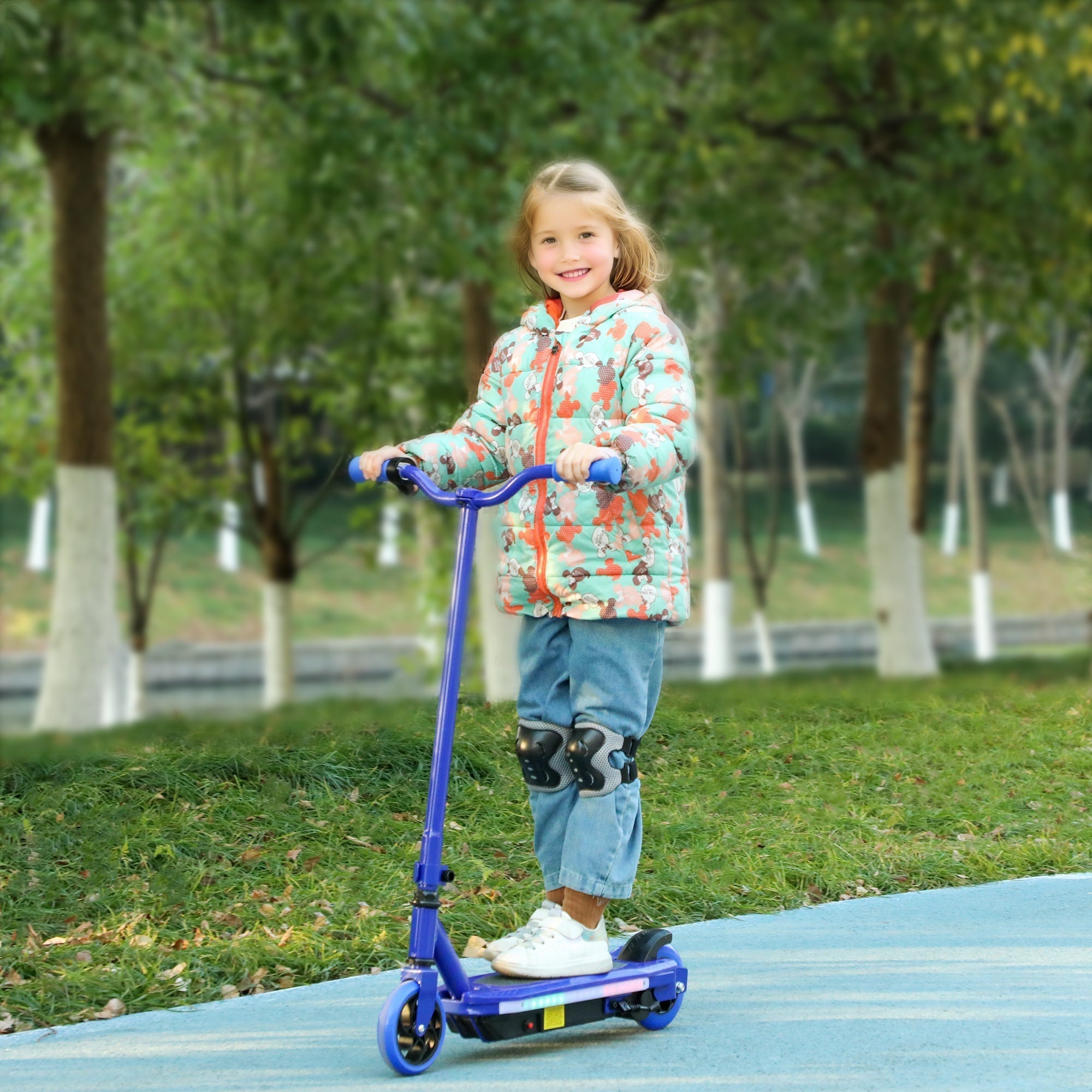 AIYAPLAY Electric Scooter for Ages 6-14, with Colourful Light and Electric Brake, Electric Scooter E Scooter, Up to 10 KM/H & 8 KM, Blue - SGP Garden Ltd
