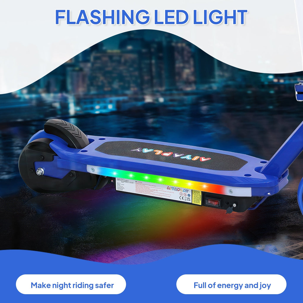AIYAPLAY Electric Scooter for Ages 6-14, with Colourful Light and Electric Brake, Electric Scooter E Scooter, Up to 10 KM/H & 8 KM, Blue - SGP Garden Ltd