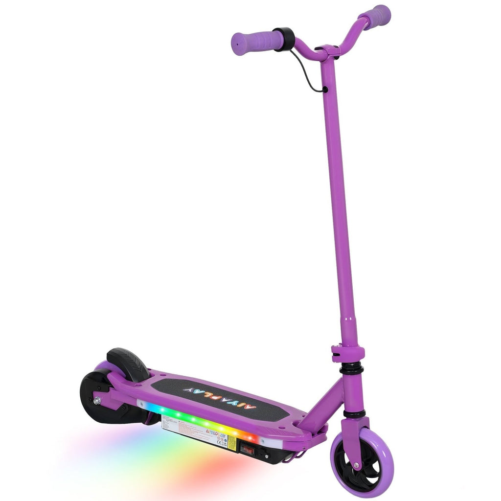 AIYAPLAY Electric Scooter for Ages 6-14, with Colourful Light and Electric Brake, Electric Scooter E Scooter, Up to 10 KM/H & 8 KM, Purple - SGP Garden Ltd