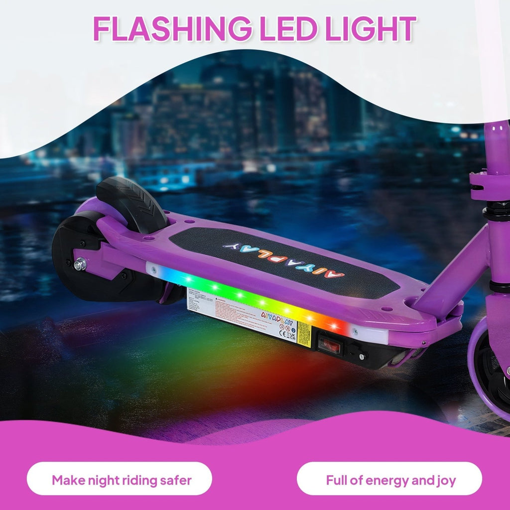 AIYAPLAY Electric Scooter for Ages 6-14, with Colourful Light and Electric Brake, Electric Scooter E Scooter, Up to 10 KM/H & 8 KM, Purple - SGP Garden Ltd