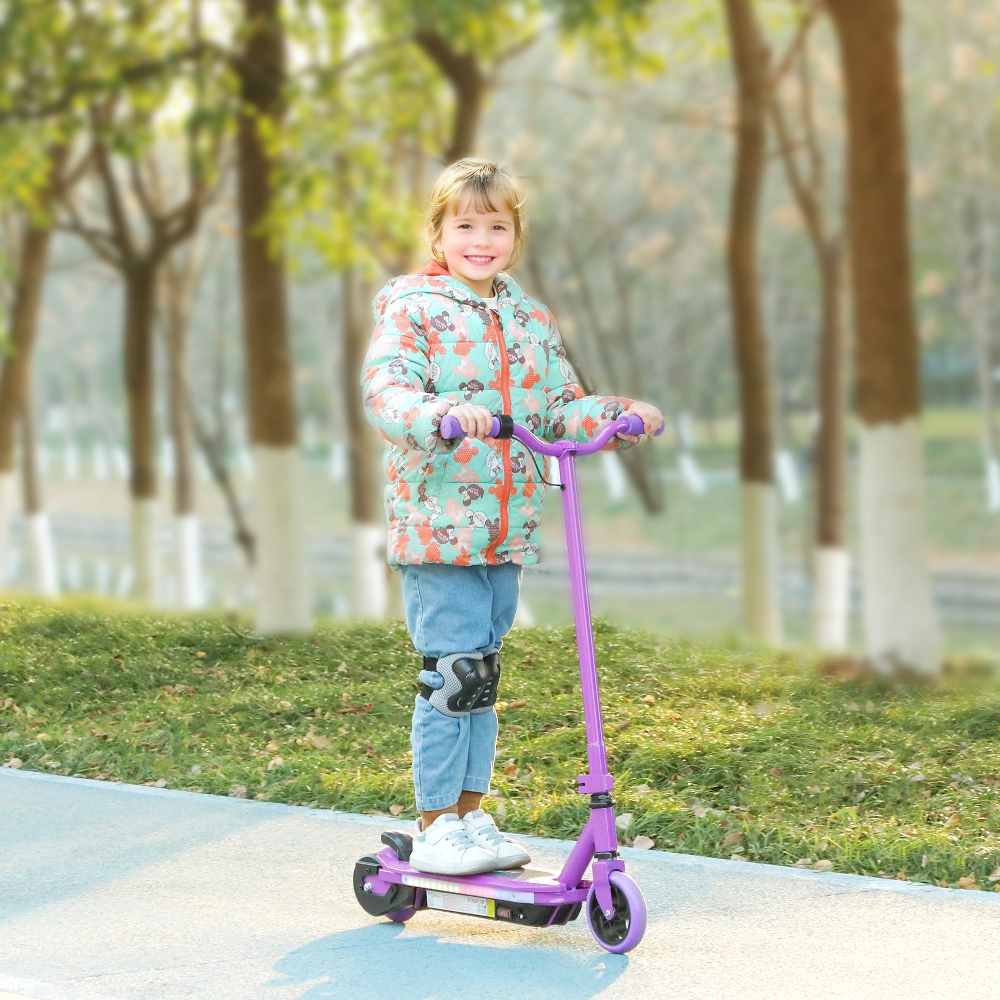 AIYAPLAY Electric Scooter for Ages 6-14, with Colourful Light and Electric Brake, Electric Scooter E Scooter, Up to 10 KM/H & 8 KM, Purple - SGP Garden Ltd