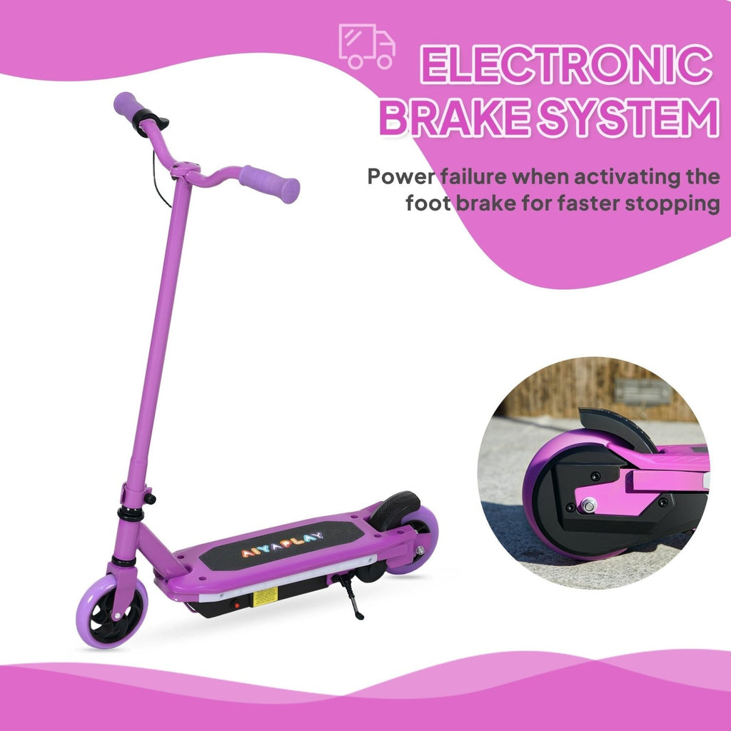 AIYAPLAY Electric Scooter for Ages 6-14, with Colourful Light and Electric Brake, Electric Scooter E Scooter, Up to 10 KM/H & 8 KM, Purple - SGP Garden Ltd