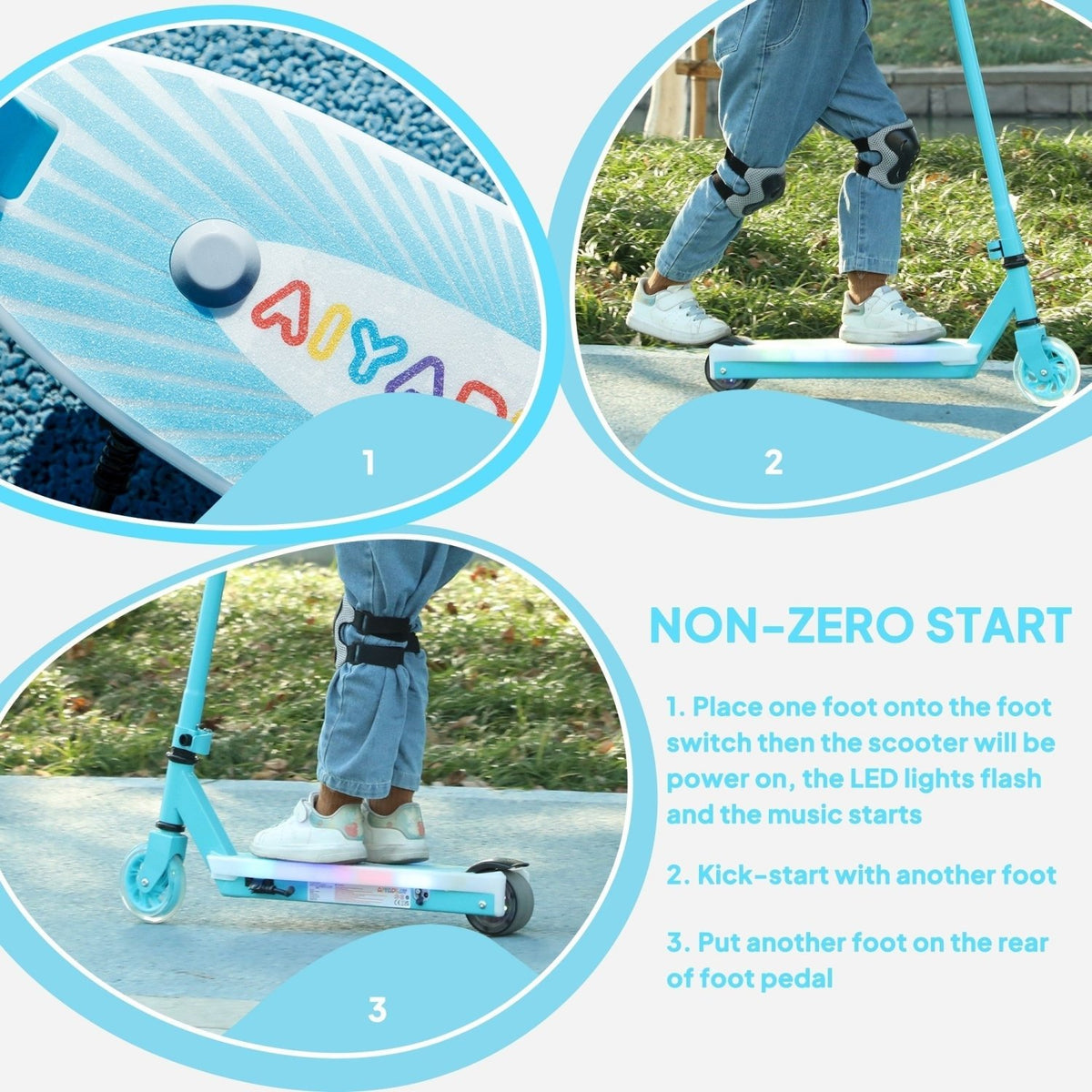 AIYAPLAY Electric Scooter for Kids Ages 4-7, with Auxiliary Rear Wheels, Flashing LED Light and Electric Brake, Kids Electric Scooter for Boys Girls, 6 KM/H & 8 KM, Blue - SGP Garden Ltd