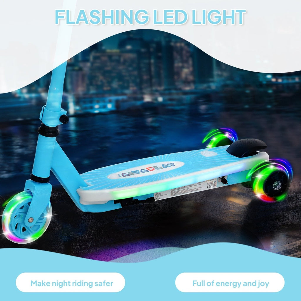 AIYAPLAY Electric Scooter for Kids Ages 4-7, with Auxiliary Rear Wheels, Flashing LED Light and Electric Brake, Kids Electric Scooter for Boys Girls, 6 KM/H & 8 KM, Blue - SGP Garden Ltd