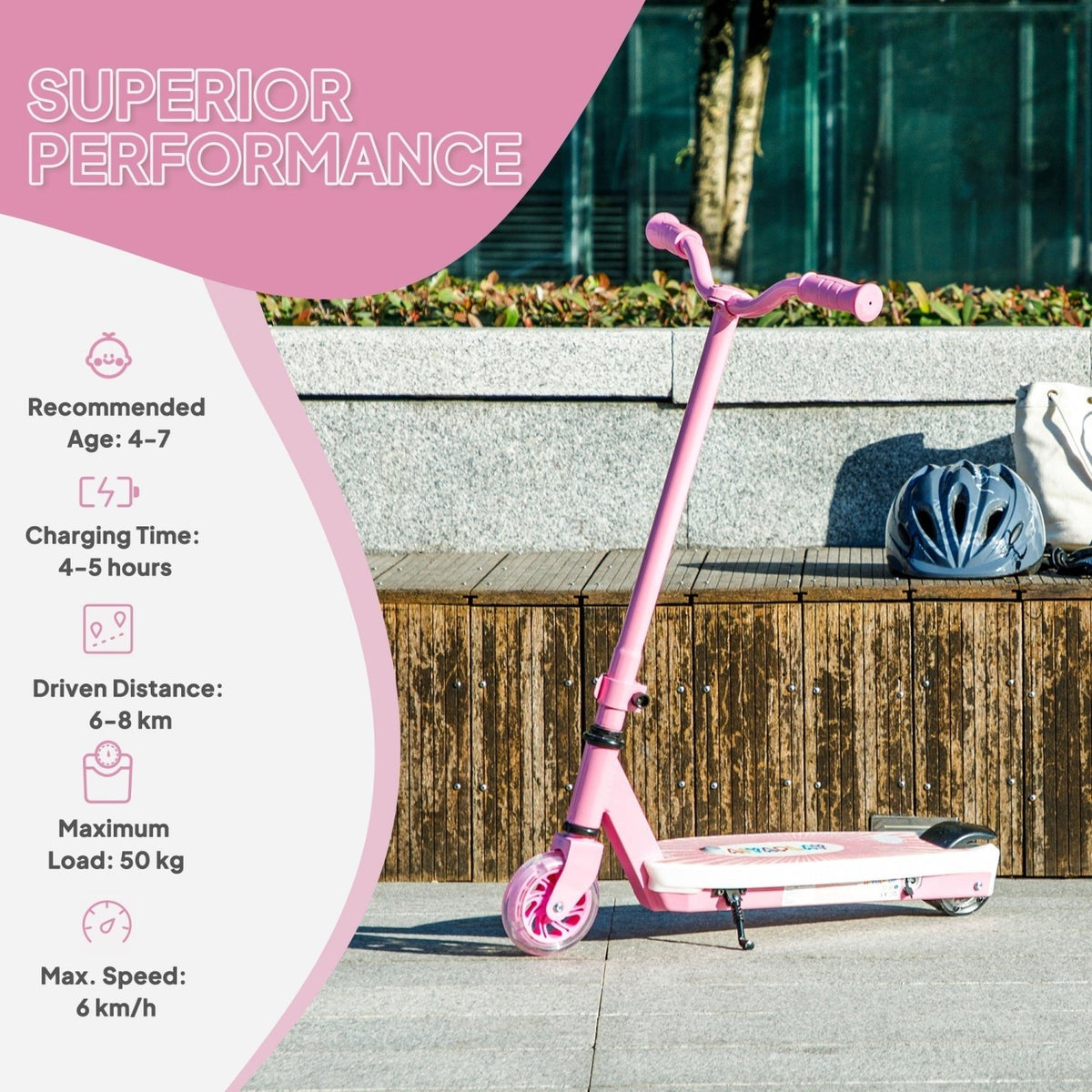 AIYAPLAY Electric Scooter for Kids Ages 4-7, with Auxiliary Rear Wheels, Flashing LED Light and Electric Brake, Kids Electric Scooter for Boys Girls, 6 KM/H & 8 KM, Pink - SGP Garden Ltd