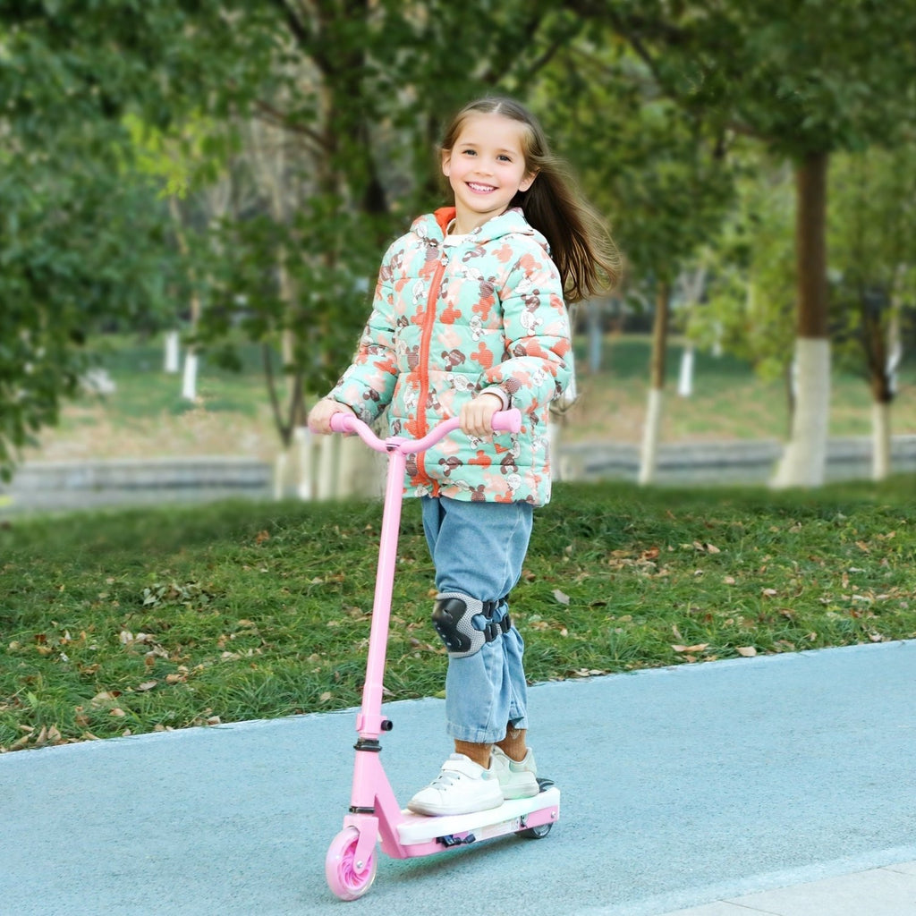 AIYAPLAY Electric Scooter for Kids Ages 4-7, with Auxiliary Rear Wheels, Flashing LED Light and Electric Brake, Kids Electric Scooter for Boys Girls, 6 KM/H & 8 KM, Pink - SGP Garden Ltd