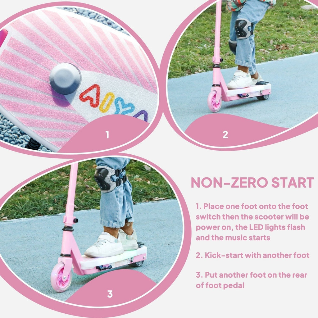 AIYAPLAY Electric Scooter for Kids Ages 4-7, with Auxiliary Rear Wheels, Flashing LED Light and Electric Brake, Kids Electric Scooter for Boys Girls, 6 KM/H & 8 KM, Pink - SGP Garden Ltd