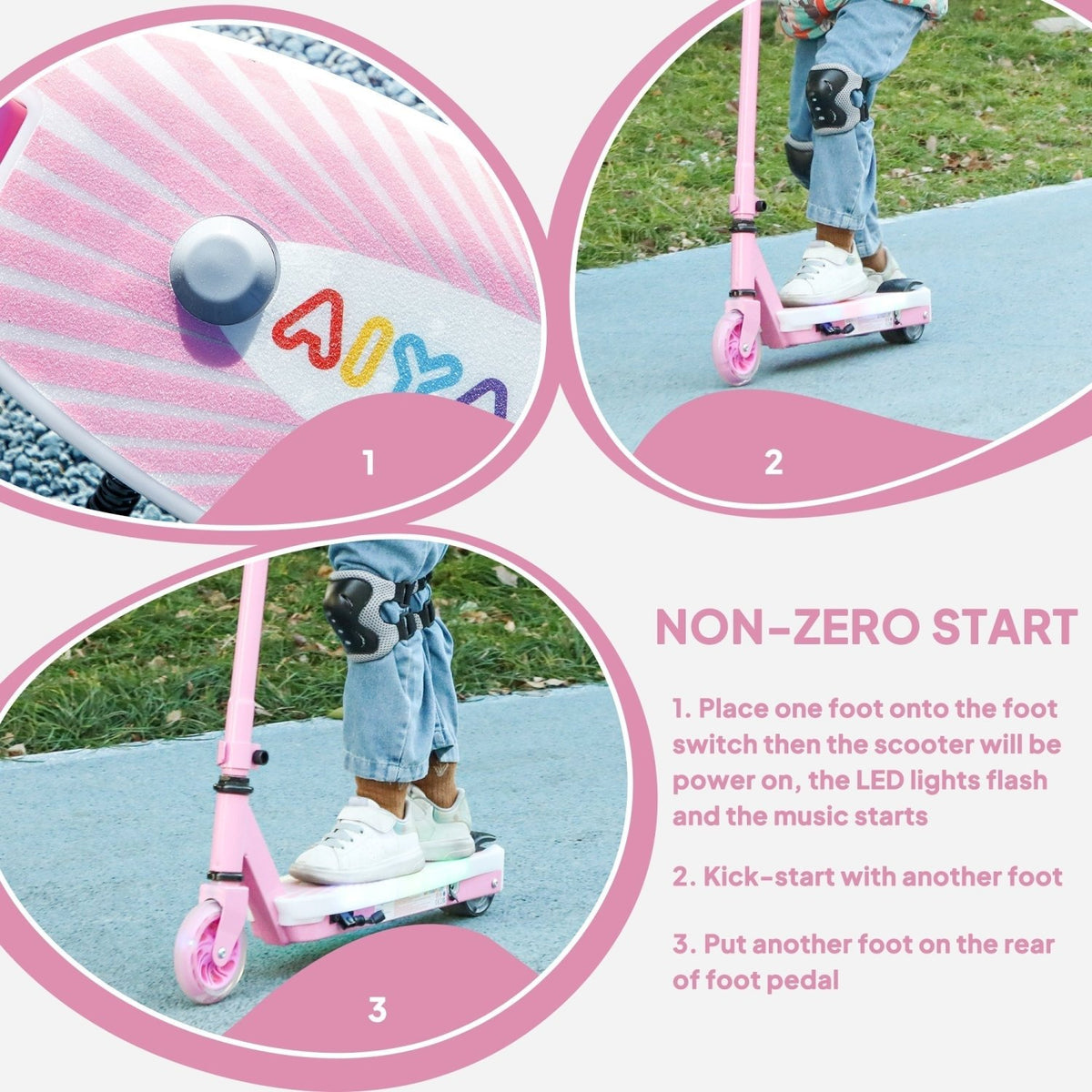 AIYAPLAY Electric Scooter for Kids Ages 4-7, with Auxiliary Rear Wheels, Flashing LED Light and Electric Brake, Kids Electric Scooter for Boys Girls, 6 KM/H & 8 KM, Pink - SGP Garden Ltd
