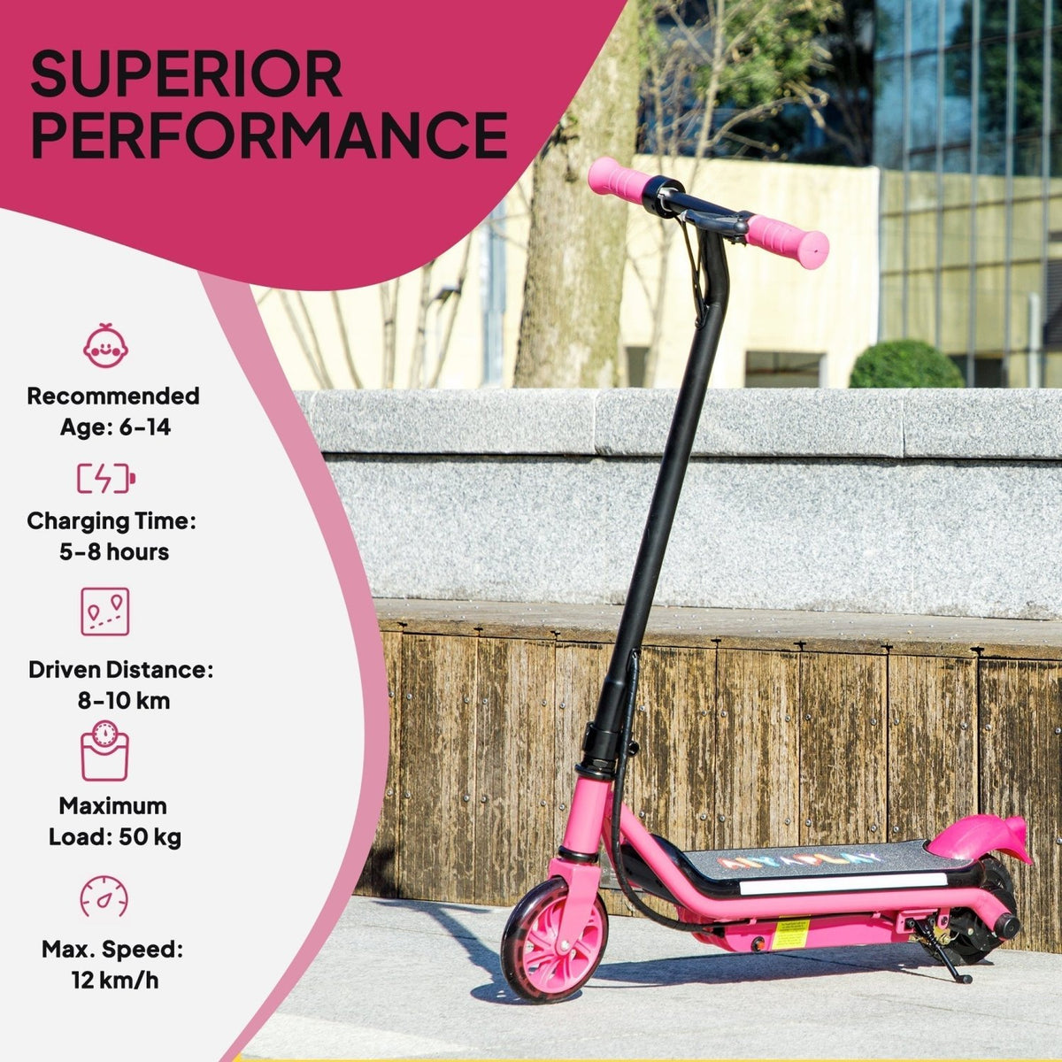 AIYAPLAY Electric Scooter for Kids Ages 6-14, with Dual Brakes, Flash Wheel and Colourful Light, Kids Electric Scooter E Scooter, Up to 12 KM/H & 10 KM, Pink - SGP Garden Ltd