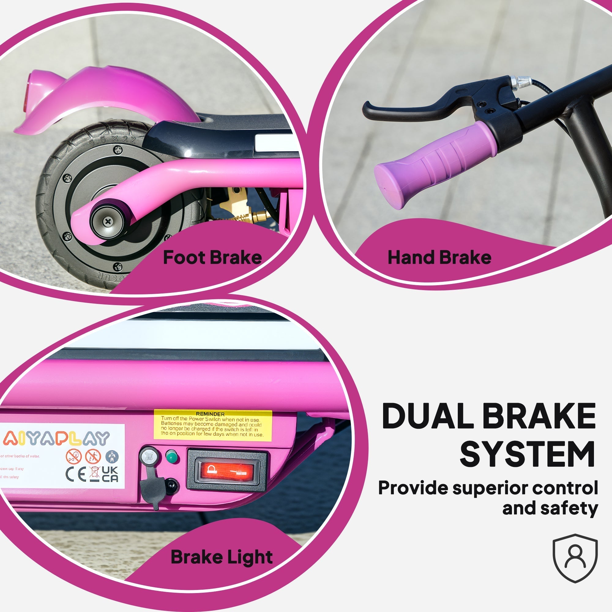 AIYAPLAY Electric Scooter for Kids Ages 6-14, with Dual Brakes, Flash Wheel and Colourful Light, Kids Electric Scooter E Scooter, Up to 12 KM/H & 10 KM, Purple - SGP Garden Ltd