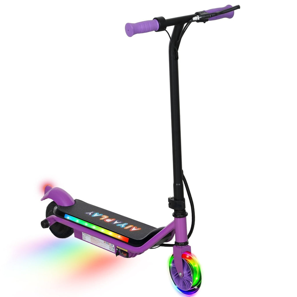AIYAPLAY Electric Scooter for Kids Ages 6-14, with Dual Brakes, Flash Wheel and Colourful Light, Kids Electric Scooter E Scooter, Up to 12 KM/H & 10 KM, Purple - SGP Garden Ltd