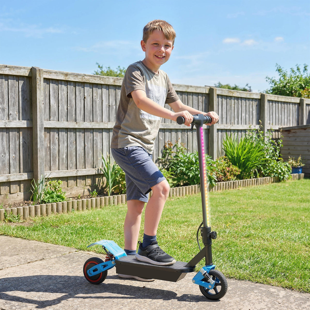AIYAPLAY Foldable Kids Electric Scooter with LCD Display, Dual Shock Absorption, Up to 15 KM/H, Max Range 6 KM for Age 6-14, Blue - SGP Garden Ltd
