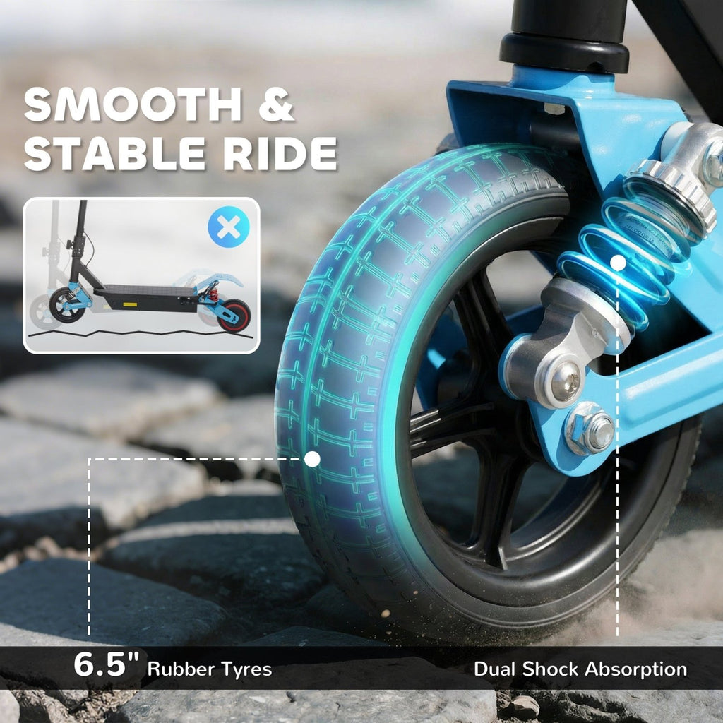 AIYAPLAY Foldable Kids Electric Scooter with LCD Display, Dual Shock Absorption, Up to 15 KM/H, Max Range 6 KM for Age 6-14, Blue - SGP Garden Ltd