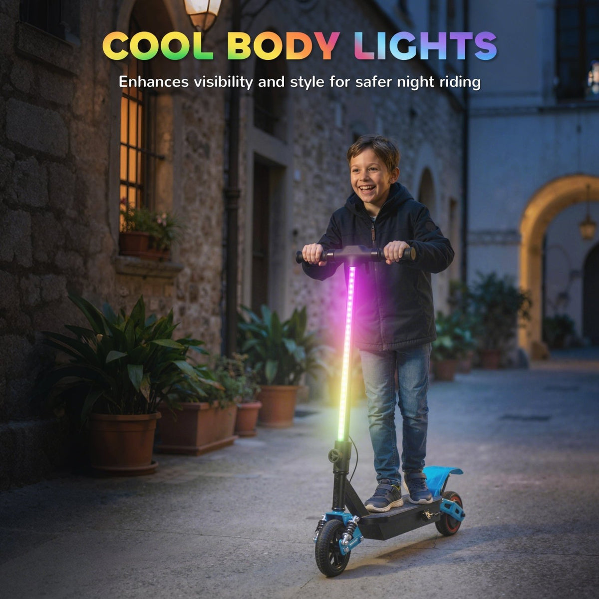 AIYAPLAY Foldable Kids Electric Scooter with LCD Display, Dual Shock Absorption, Up to 15 KM/H, Max Range 6 KM for Age 6-14, Blue - SGP Garden Ltd