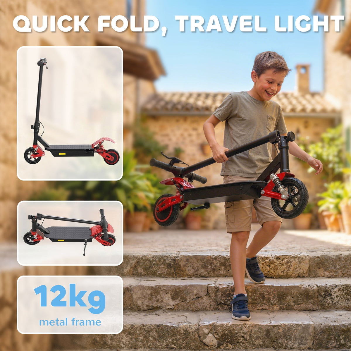 AIYAPLAY Foldable Kids Electric Scooter with LCD Display, Dual Shock Absorption, Up to 15 KM/H, Max Range 6 KM for Age 6-14, Red - SGP Garden Ltd