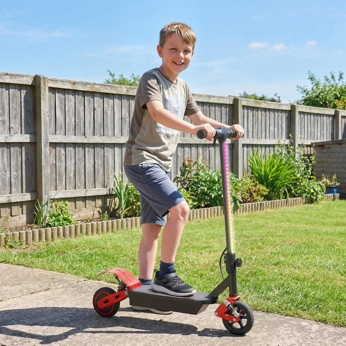 AIYAPLAY Foldable Kids Electric Scooter with LCD Display, Dual Shock Absorption, Up to 15 KM/H, Max Range 6 KM for Age 6-14, Red - SGP Garden Ltd