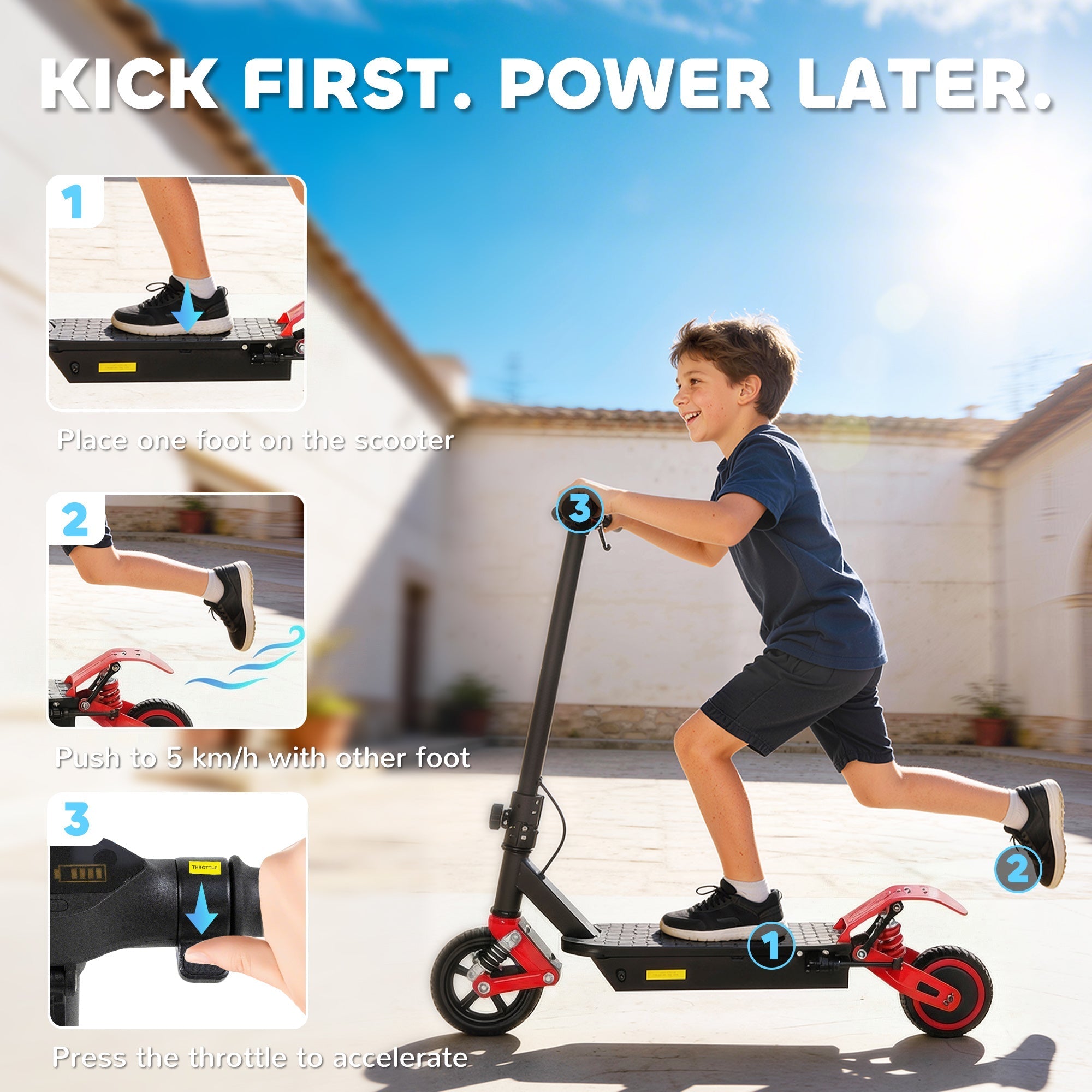 AIYAPLAY Foldable Kids Electric Scooter with LCD Display, Dual Shock Absorption, Up to 15 KM/H, Max Range 6 KM for Age 6-14, Red - SGP Garden Ltd