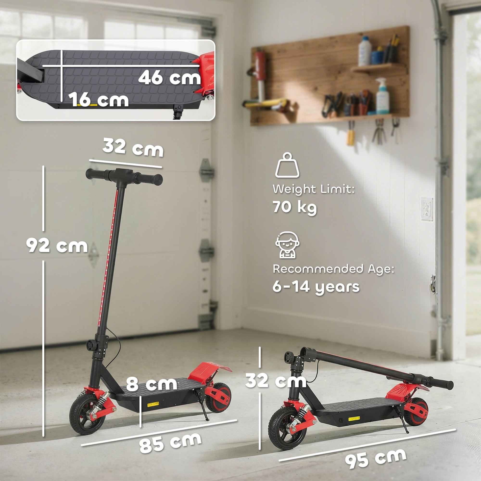 AIYAPLAY Foldable Kids Electric Scooter with LCD Display, Dual Shock Absorption, Up to 15 KM/H, Max Range 6 KM for Age 6-14, Red - SGP Garden Ltd