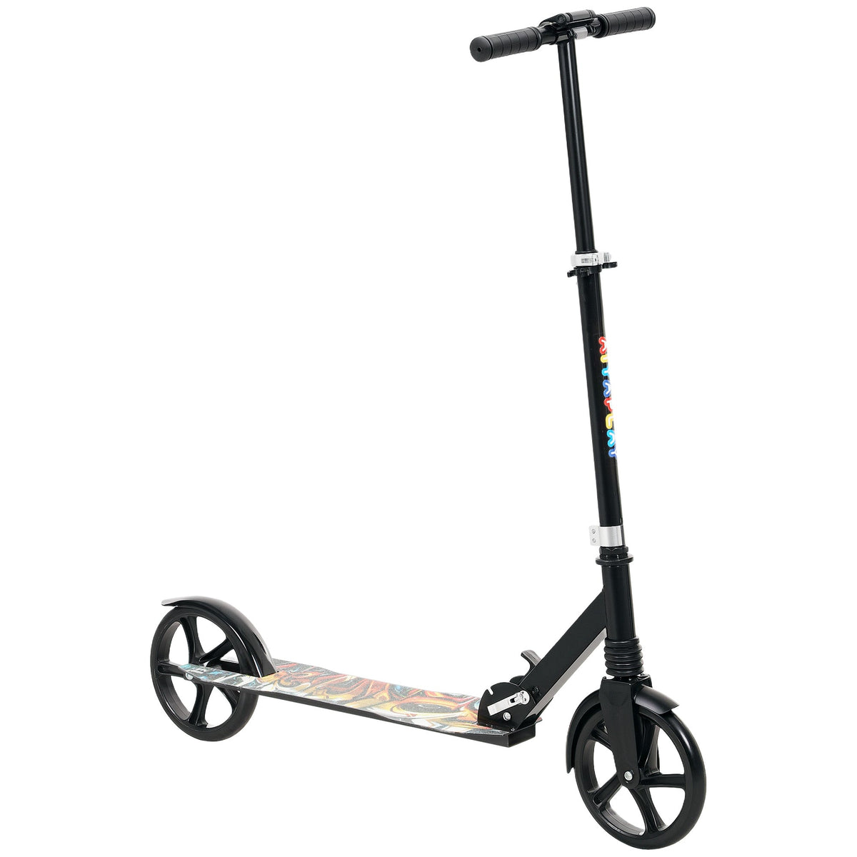 AIYAPLAY Foldable Kids Scooter with Adjustable Handlebar, 200mm Big Wheel, Rear Fender Brake, Gift for Ages 6-12 Years, Black - SGP Garden Ltd