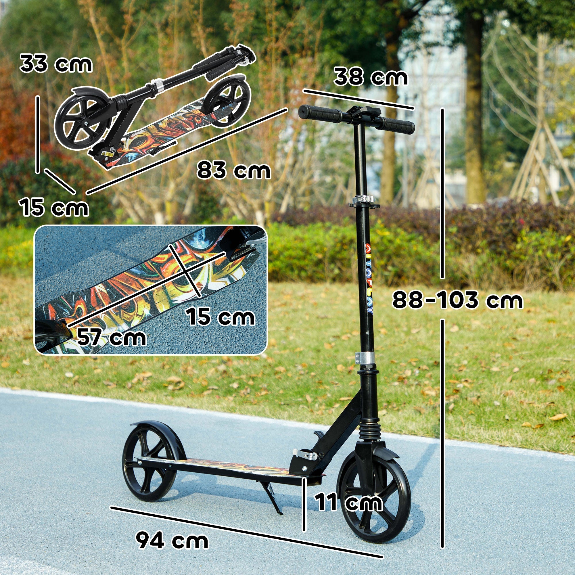 AIYAPLAY Foldable Kids Scooter with Adjustable Handlebar, 200mm Big Wheel, Rear Fender Brake, Gift for Ages 6-12 Years, Black - SGP Garden Ltd