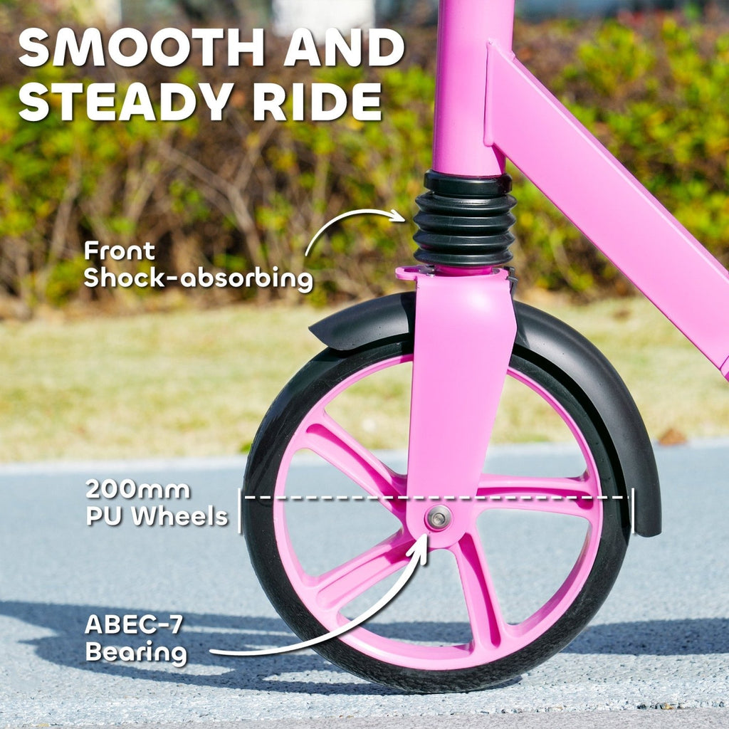 AIYAPLAY Foldable Kids Scooter with Adjustable Handlebar, 200mm Big Wheel, Rear Fender Brake, Gift for Ages 6-12 Years, Pink - SGP Garden Ltd