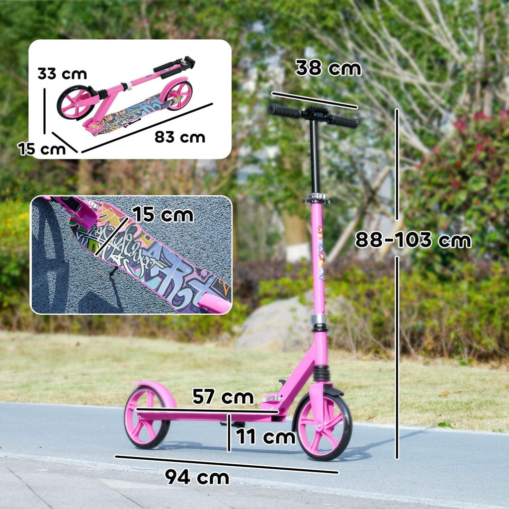AIYAPLAY Foldable Kids Scooter with Adjustable Handlebar, 200mm Big Wheel, Rear Fender Brake, Gift for Ages 6-12 Years, Pink - SGP Garden Ltd