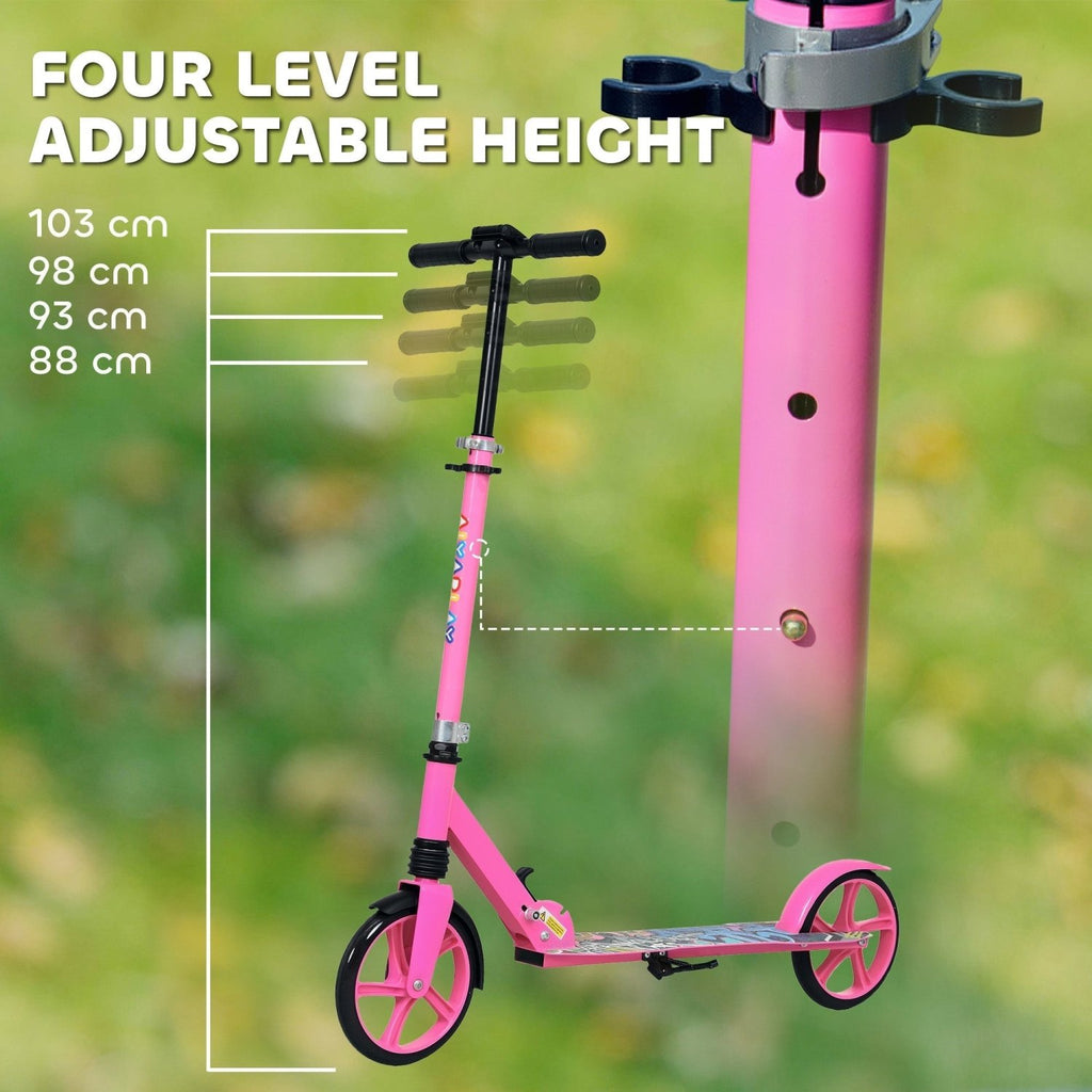 AIYAPLAY Foldable Kids Scooter with Adjustable Handlebar, 200mm Big Wheel, Rear Fender Brake, Gift for Ages 6-12 Years, Pink - SGP Garden Ltd