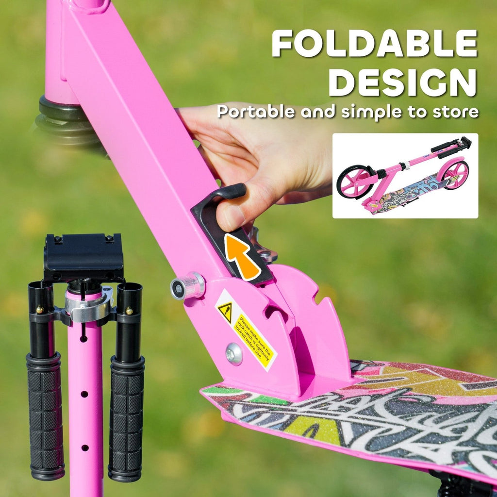 AIYAPLAY Foldable Kids Scooter with Adjustable Handlebar, 200mm Big Wheel, Rear Fender Brake, Gift for Ages 6-12 Years, Pink - SGP Garden Ltd