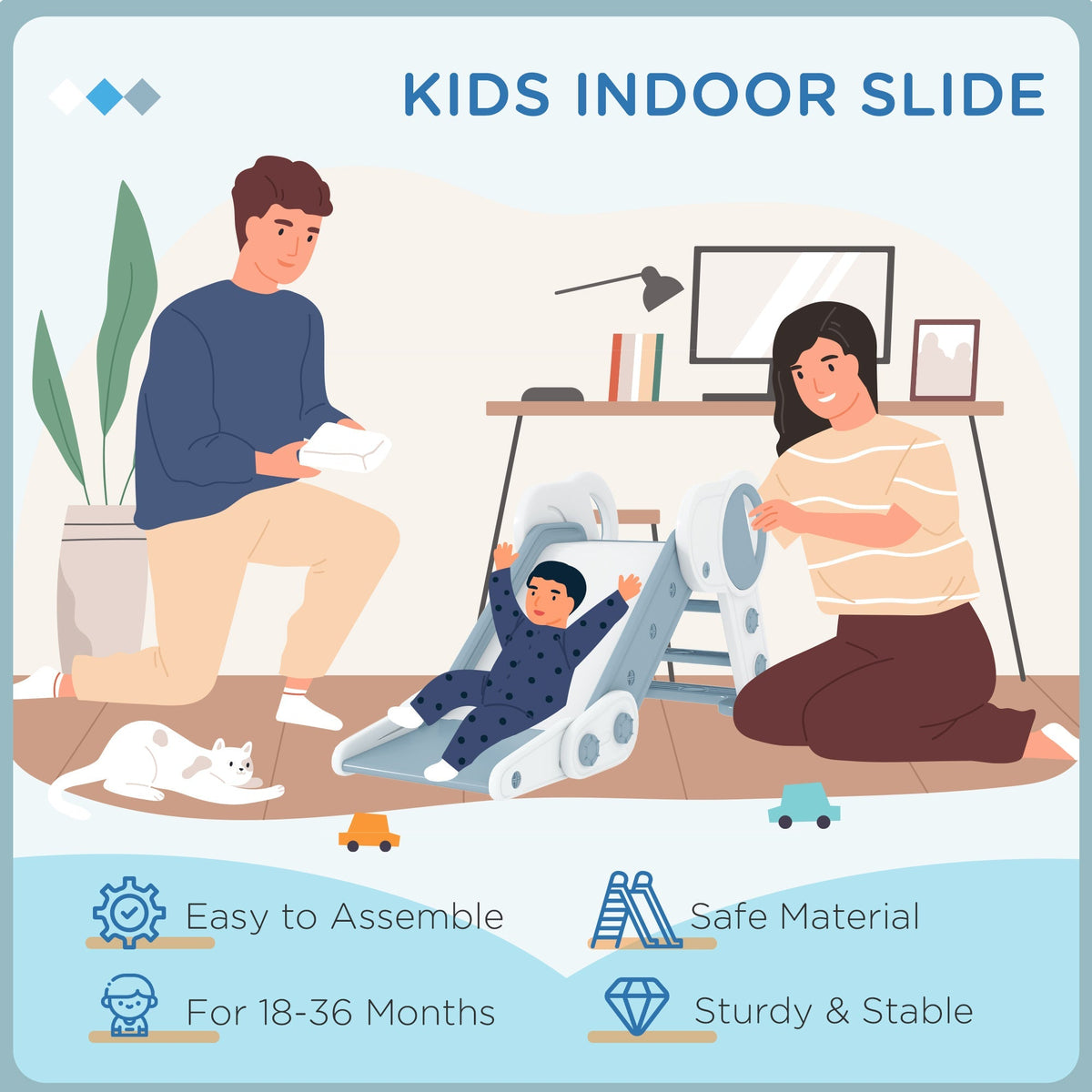 AIYAPLAY Foldable Kids Slide, Freestanding Baby Slide, for Ages 1.5-3 Years, Grey & Beige - SGP Garden Ltd