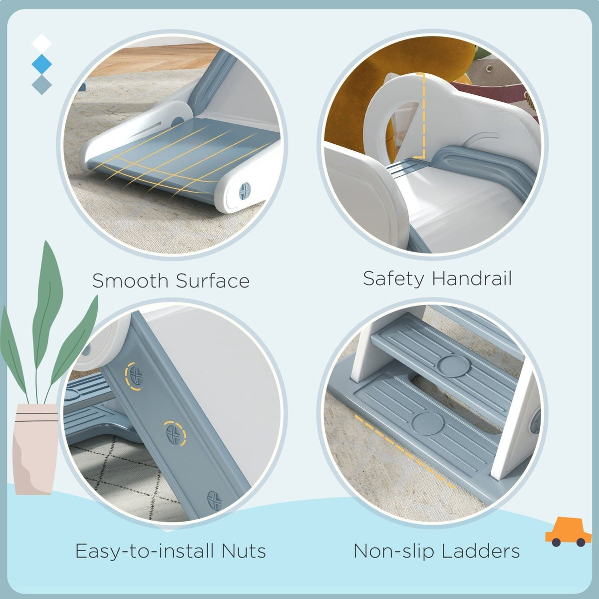 AIYAPLAY Foldable Kids Slide, Freestanding Baby Slide, for Ages 1.5-3 Years, Grey & Beige - SGP Garden Ltd