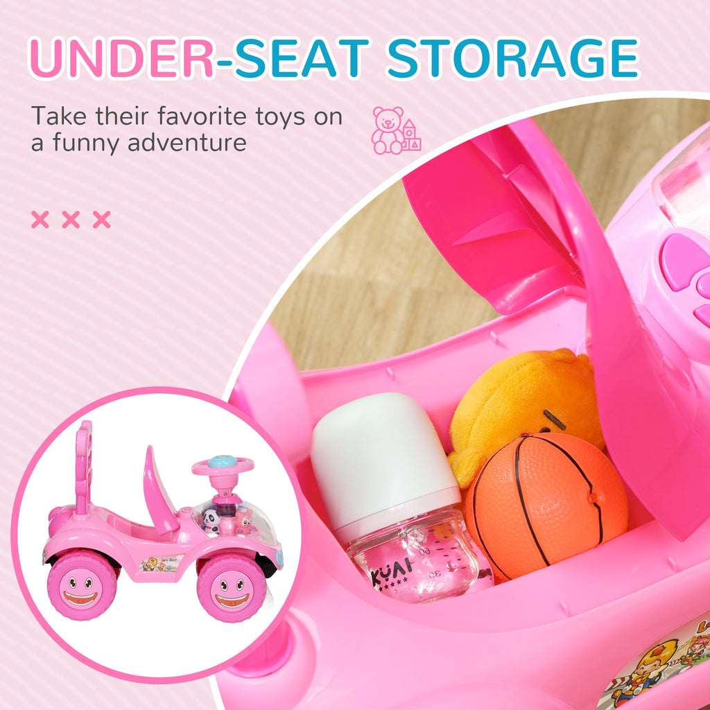 AIYAPLAY Foot to Floor oddler Ride on Toy w/ Music, Light, Horn, Under Seat Storage, Anti-Over-Backwards Device, Pink - SGP Garden Ltd