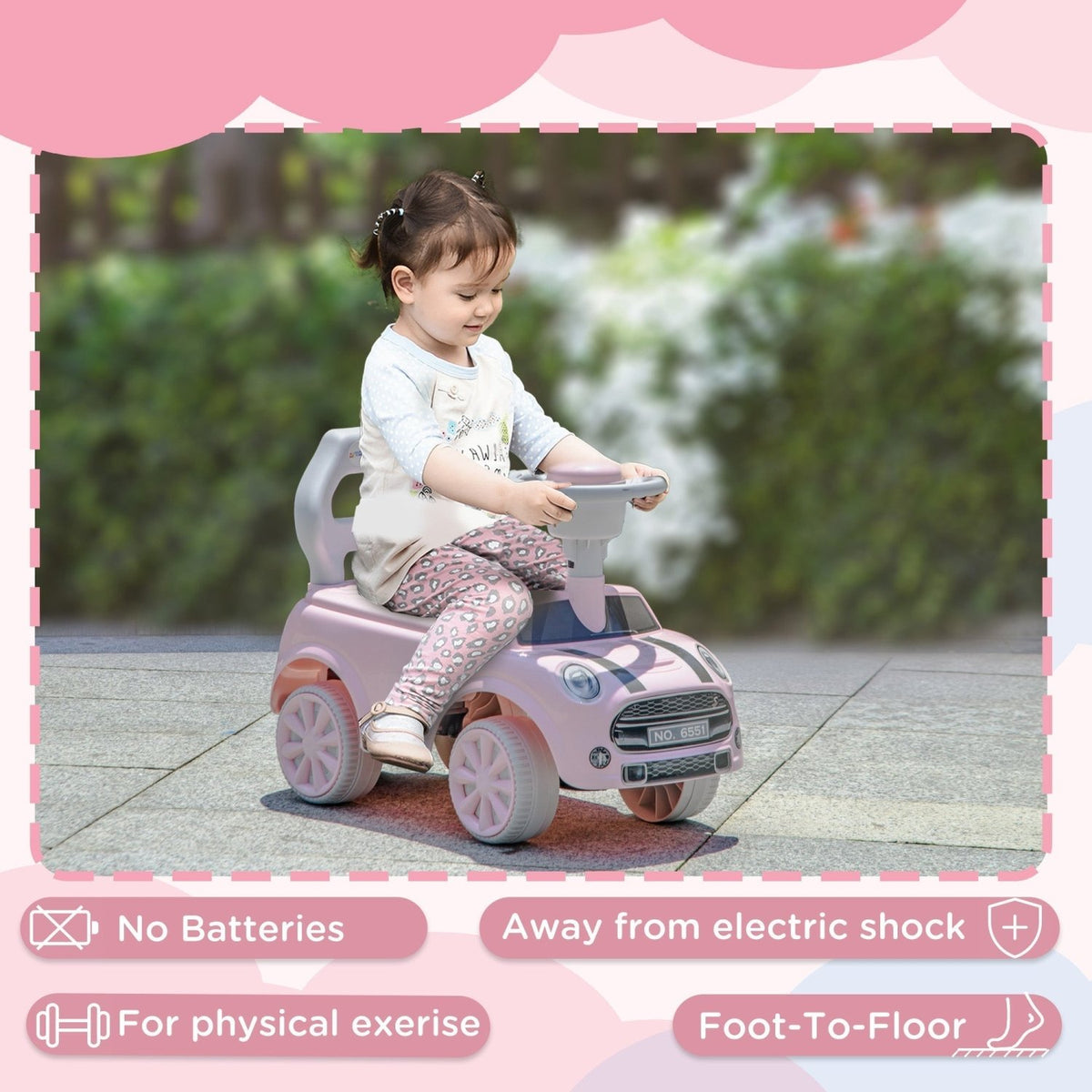 AIYAPLAY Foot To Floor Ride On Car Sliding Car w/ Air Horn, Anti-Over-Backwards, 18 to 36 Months - Pink - SGP Garden Ltd