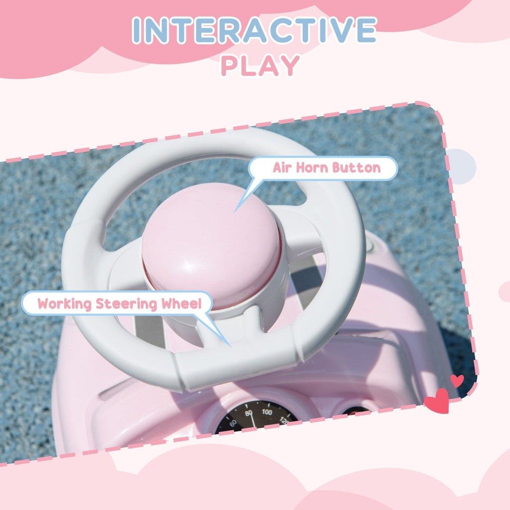 AIYAPLAY Foot To Floor Ride On Car Sliding Car w/ Air Horn, Anti-Over-Backwards, 18 to 36 Months - Pink - SGP Garden Ltd