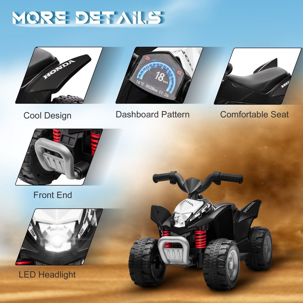 AIYAPLAY Honda Licensed Kids Electric Quad Bike, 6V ATV Ride On for Ages 1.5-3 Years, Black - SGP Garden Ltd