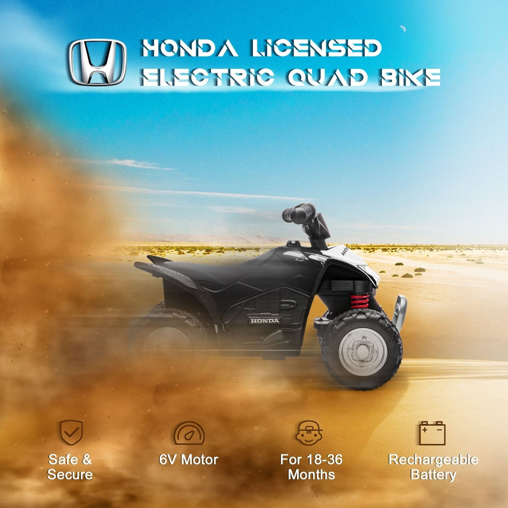 AIYAPLAY Honda Licensed Kids Electric Quad Bike, 6V ATV Ride On for Ages 1.5-3 Years, Black - SGP Garden Ltd