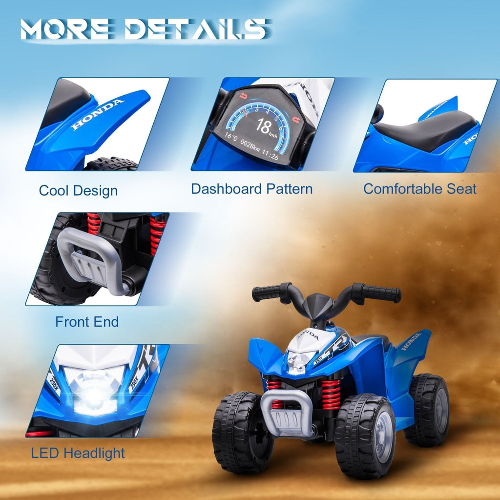 AIYAPLAY Honda Licensed Kids Electric Quad Bike, 6V ATV Ride On for Ages 1.5-3 Years, Blue - SGP Garden Ltd